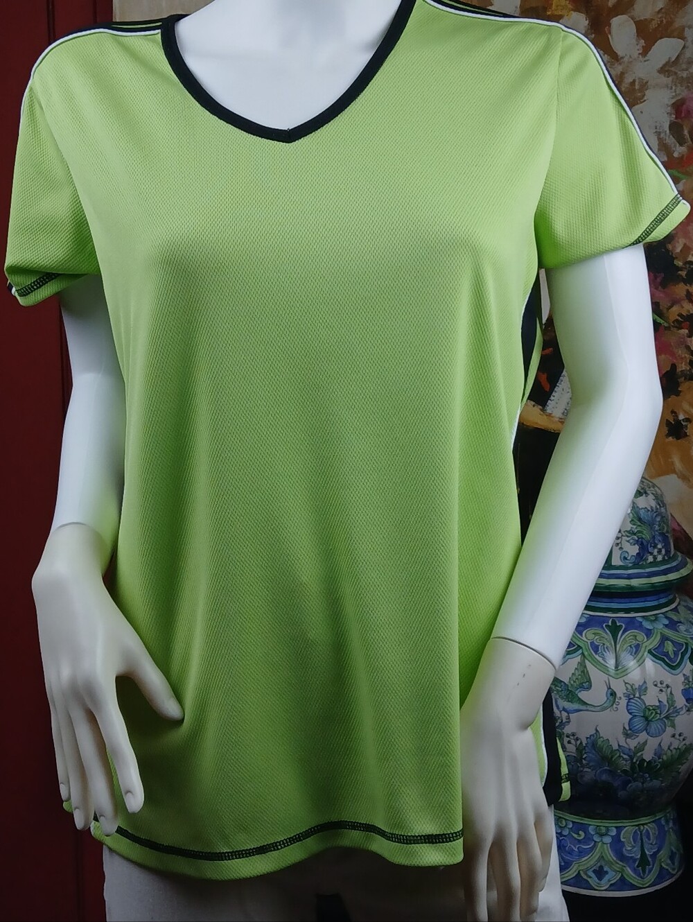 Life Is Good Lime Green V-Neck Short Sleeve Tee with Black Trim